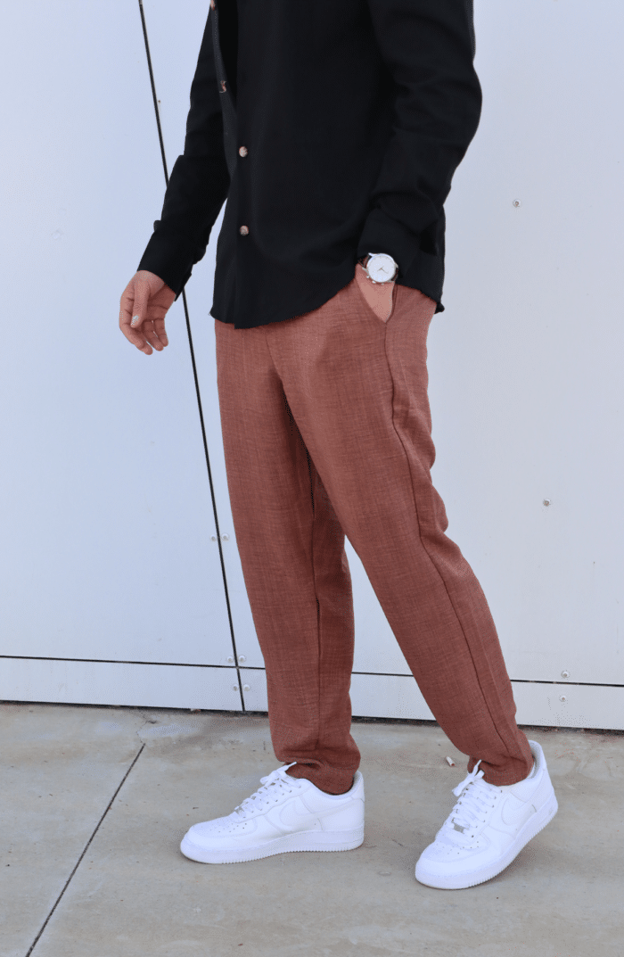 ⁦מכנס פשתן אוברסייז ארוך חום⁩ – תמונה ⁦3⁩