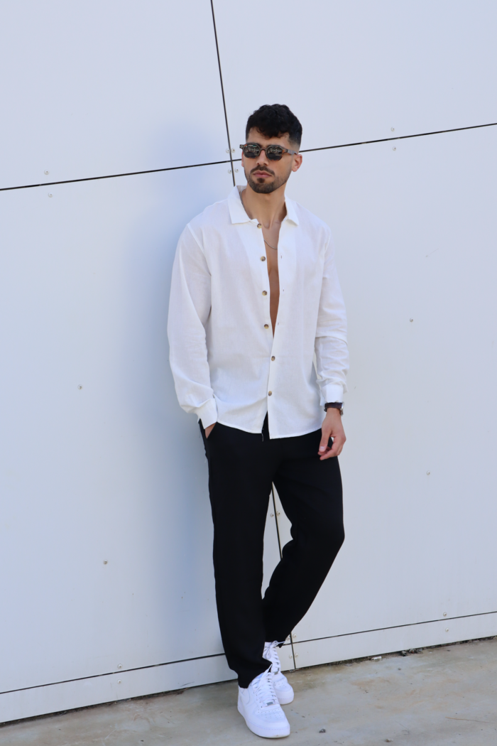 ⁦מכנס פשתן אוברסייז ארוך שחור⁩ – תמונה ⁦2⁩