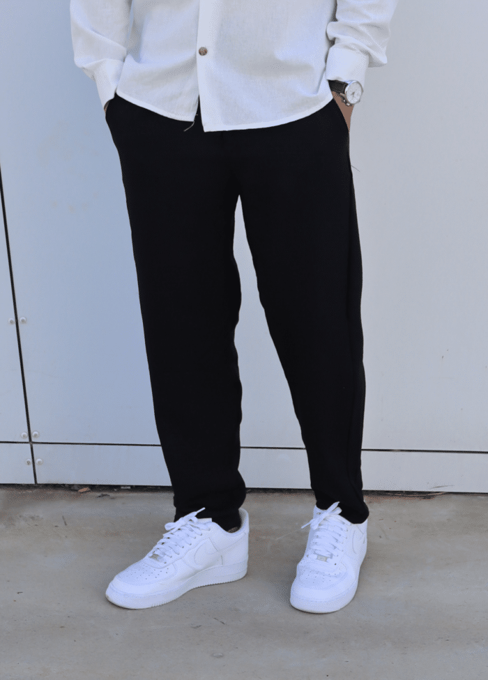 ⁦מכנס פשתן אוברסייז ארוך שחור⁩ – תמונה ⁦3⁩