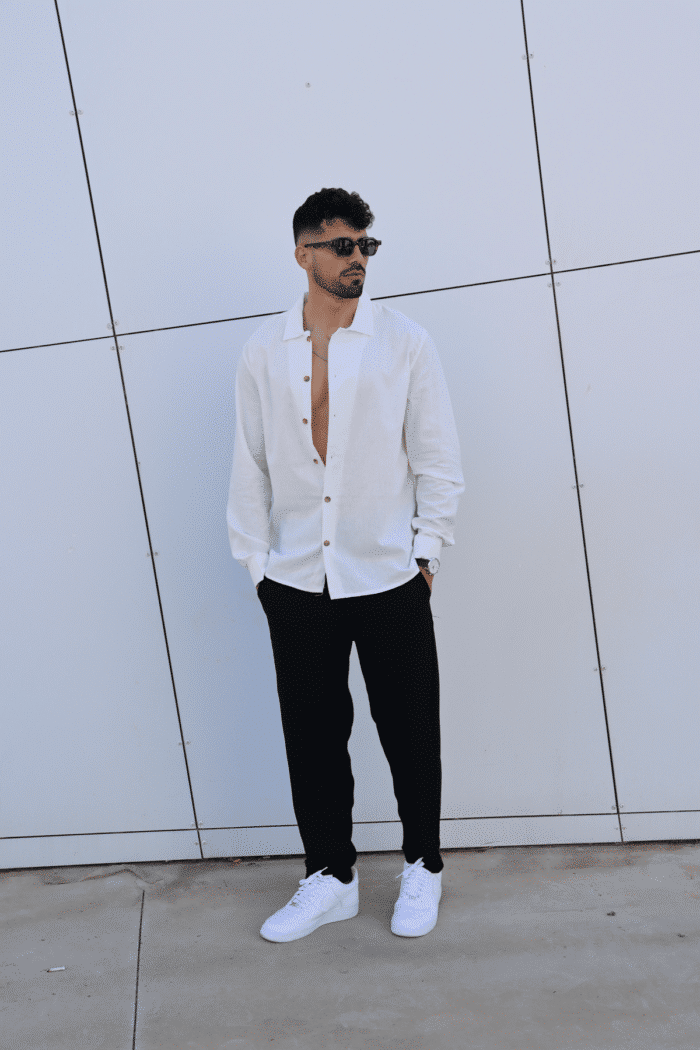 ⁦מכנס פשתן אוברסייז ארוך שחור⁩ – תמונה ⁦4⁩