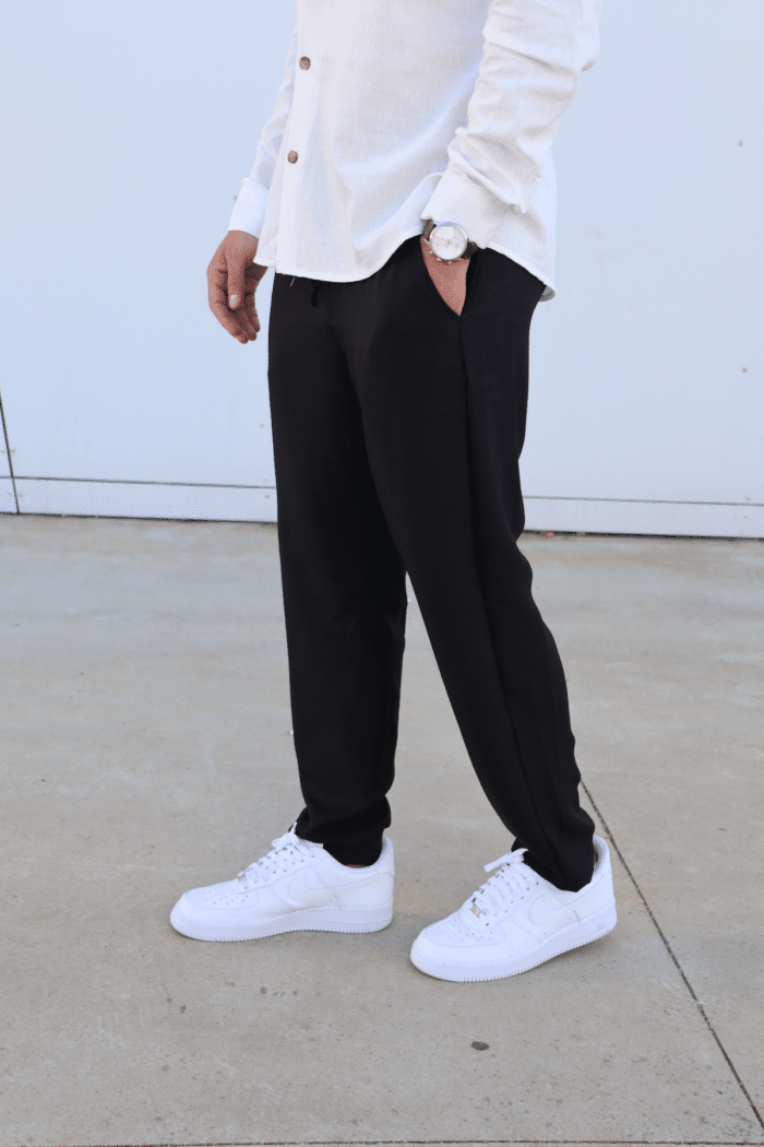 ⁦מכנס פשתן אוברסייז ארוך שחור⁩ – תמונה ⁦5⁩