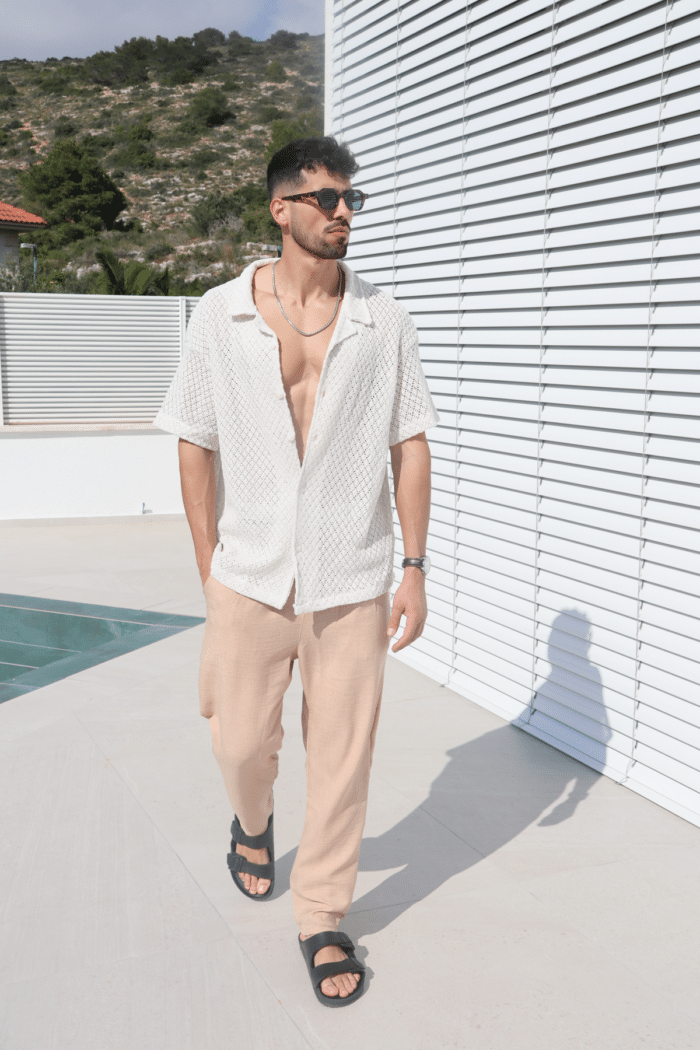 ⁦מכנס פשתן אוברסייז ארוך בז׳⁩ – תמונה ⁦2⁩