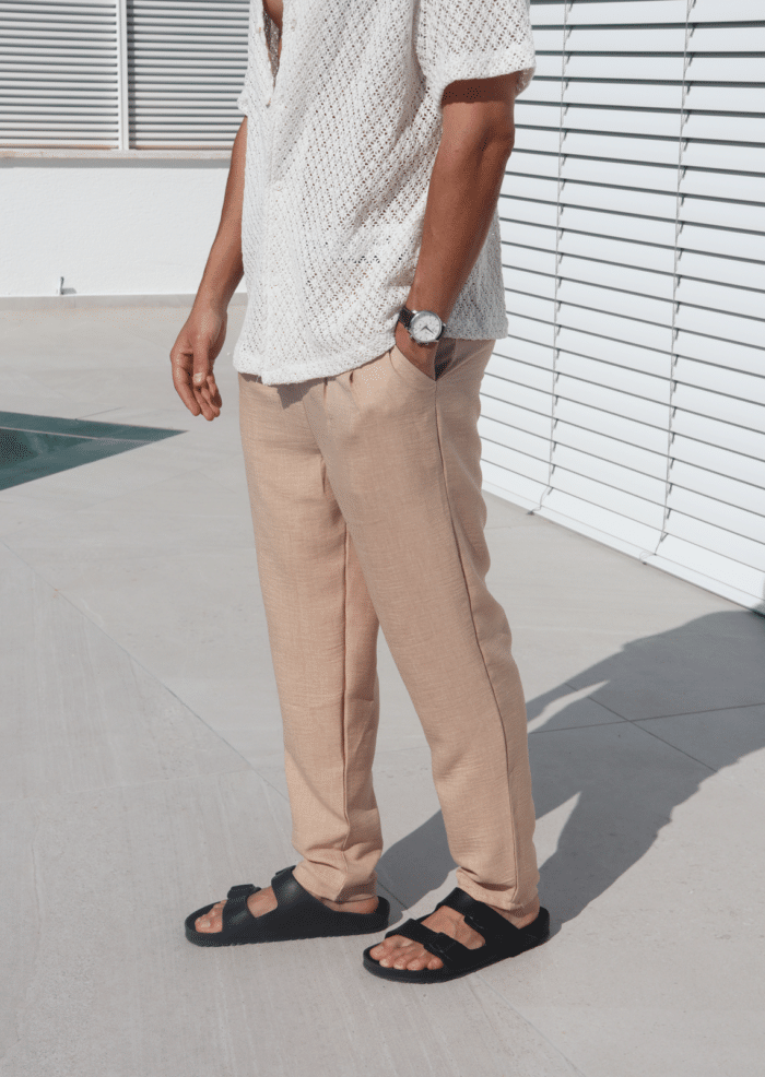 ⁦מכנס פשתן אוברסייז ארוך בז׳⁩ – תמונה ⁦5⁩