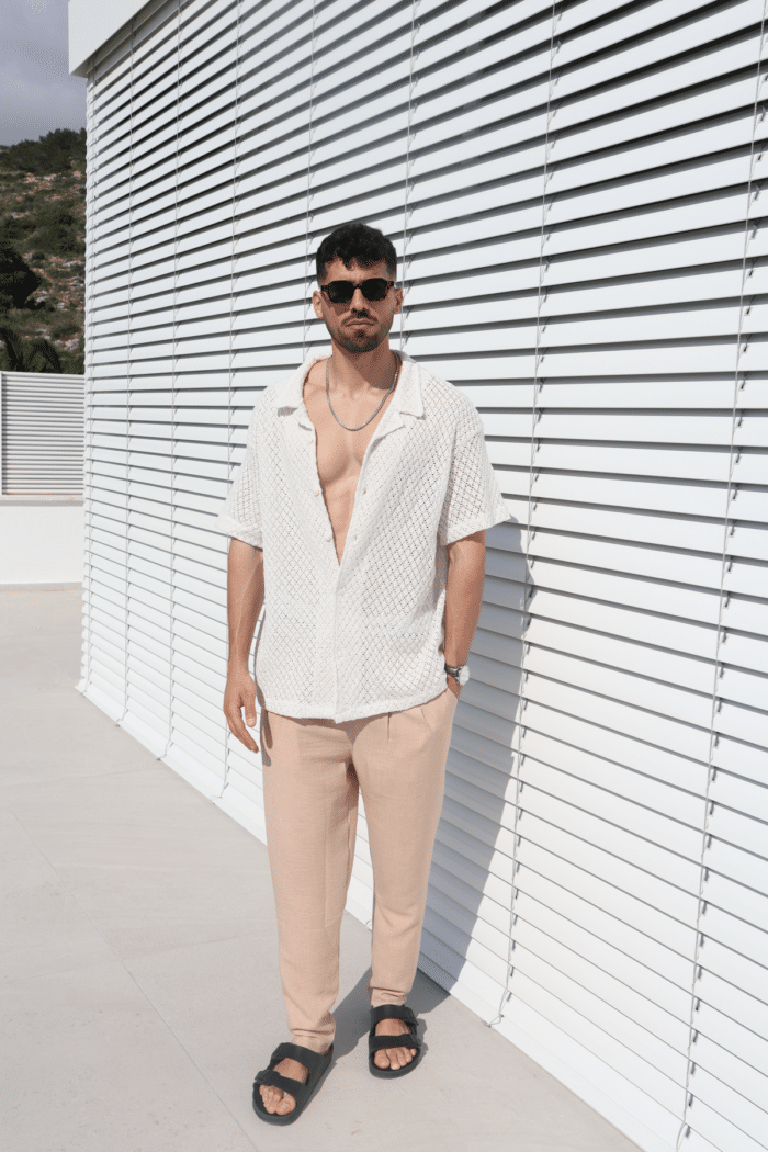 ⁦מכנס פשתן אוברסייז ארוך בז׳⁩ – תמונה ⁦6⁩