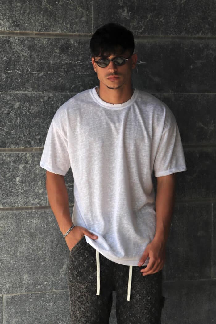 ⁦חולצת פשתן סלאב לבנה⁩ – תמונה ⁦2⁩