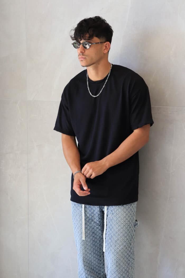 ⁦חולצת פשתן סלאב שחורה⁩ – תמונה ⁦3⁩