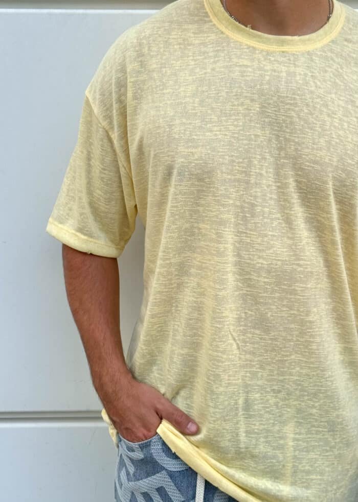 ⁦חולצת פשתן סלאב צהוב בהיר⁩ – תמונה ⁦3⁩