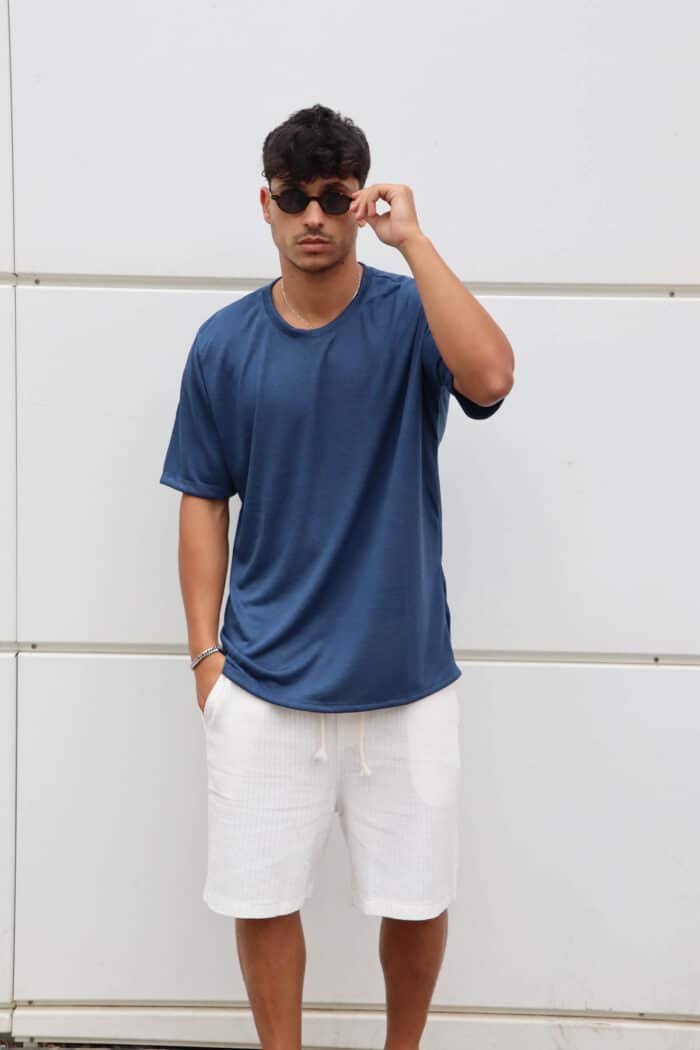 ⁦חולצת פשתן סלאב כחולה⁩ – תמונה ⁦2⁩