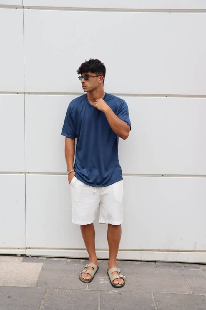 ⁦חולצת פשתן סלאב כחולה⁩ – תמונה ⁦3⁩