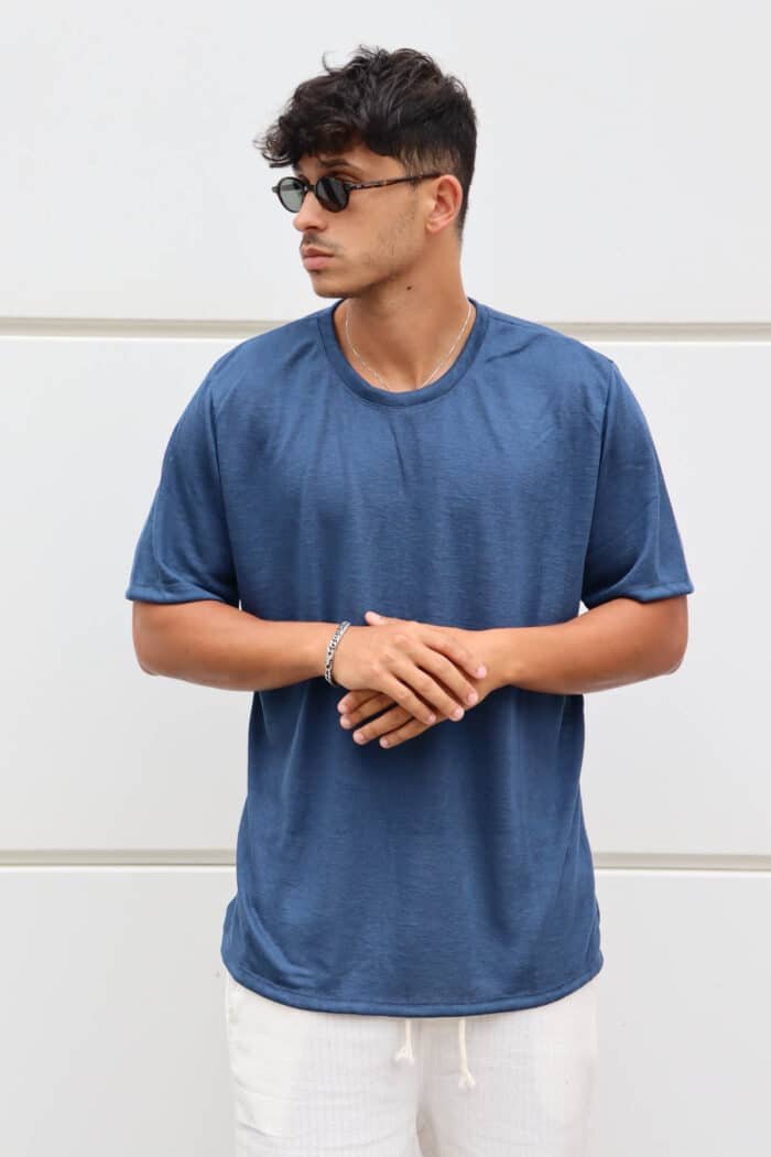 ⁦חולצת פשתן סלאב כחולה⁩ – תמונה ⁦4⁩