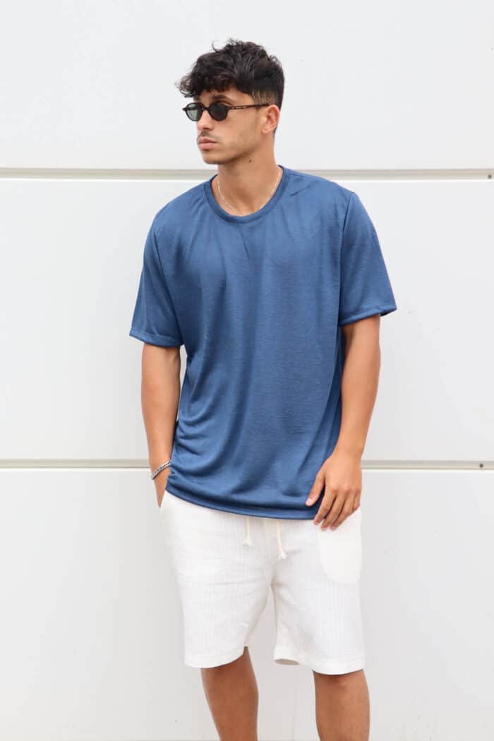 ⁦חולצת פשתן סלאב כחולה⁩ – תמונה ⁦5⁩