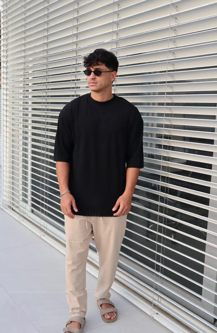 ⁦מכנס פשתן גזרה ישרה בז׳⁩ – תמונה ⁦5⁩