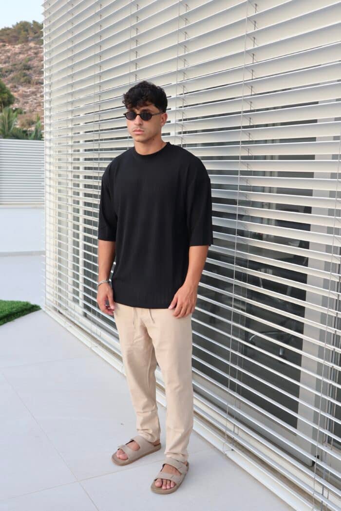 ⁦מכנס פשתן גזרה ישרה בז׳⁩ – תמונה ⁦4⁩