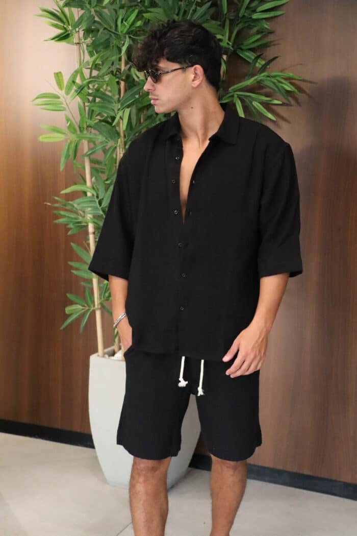 ⁦מכופתרת שרוול מרפק שחורה⁩ – תמונה ⁦3⁩