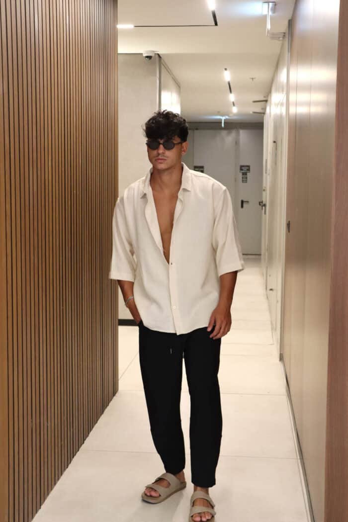 ⁦מכופתרת שרוול מרפק שמנת⁩ – תמונה ⁦2⁩