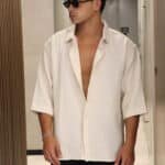 מכופתרת שרוול מרפק שמנת