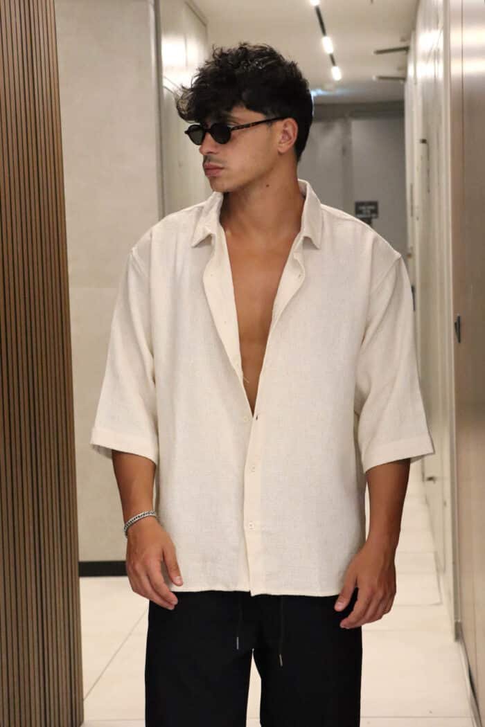 ⁦מכופתרת שרוול מרפק שמנת⁩ – תמונה ⁦3⁩