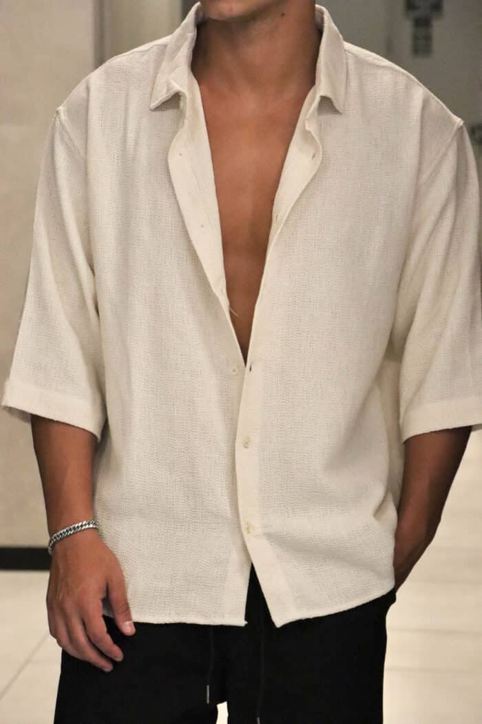 ⁦מכופתרת שרוול מרפק שמנת⁩ – תמונה ⁦4⁩