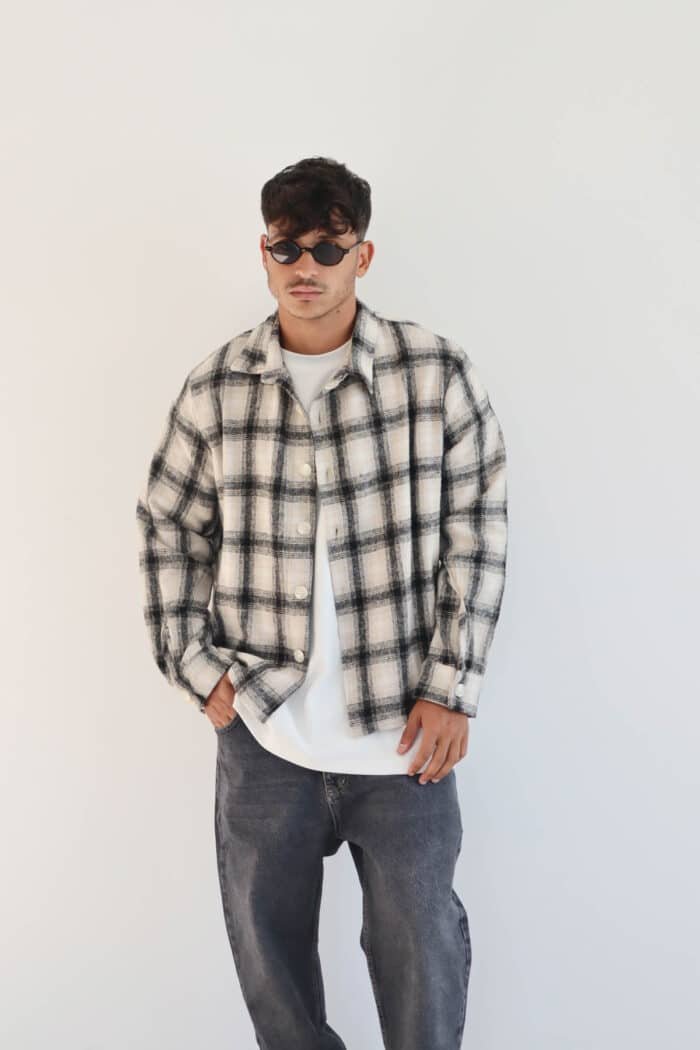 ⁦מכופתרת משבצות בז׳⁩ – תמונה ⁦5⁩