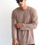 חולצת פשתן שרוול ארוך חום