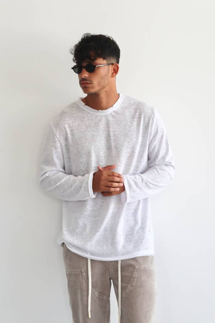 ⁦חולצת פשתן שרוול ארוך לבן⁩ – תמונה ⁦5⁩